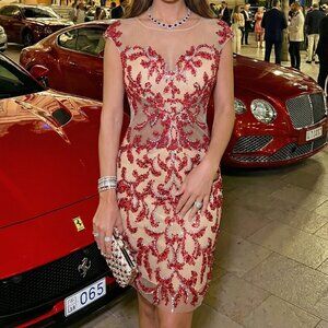 Luxury Designer Beaded Sexy Runway Cocktail Party Evening Prom Embroidery Dress